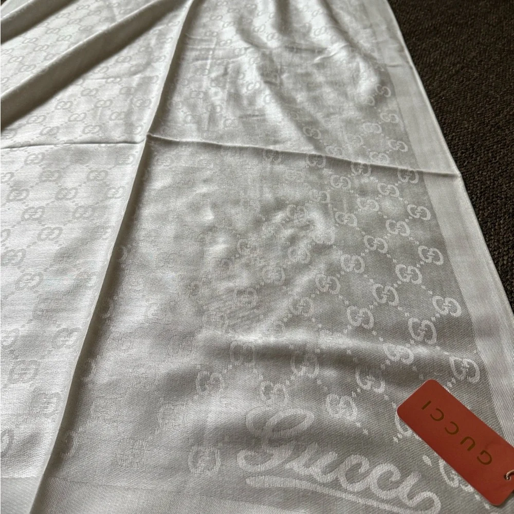 Gucci Cream Jacquard GG Silk Blend Scarf